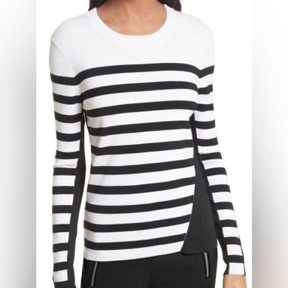 Rag and Bone Sweater Cecilee Merino Wool Striped Black White Size Small Top - Picture 2 of 10